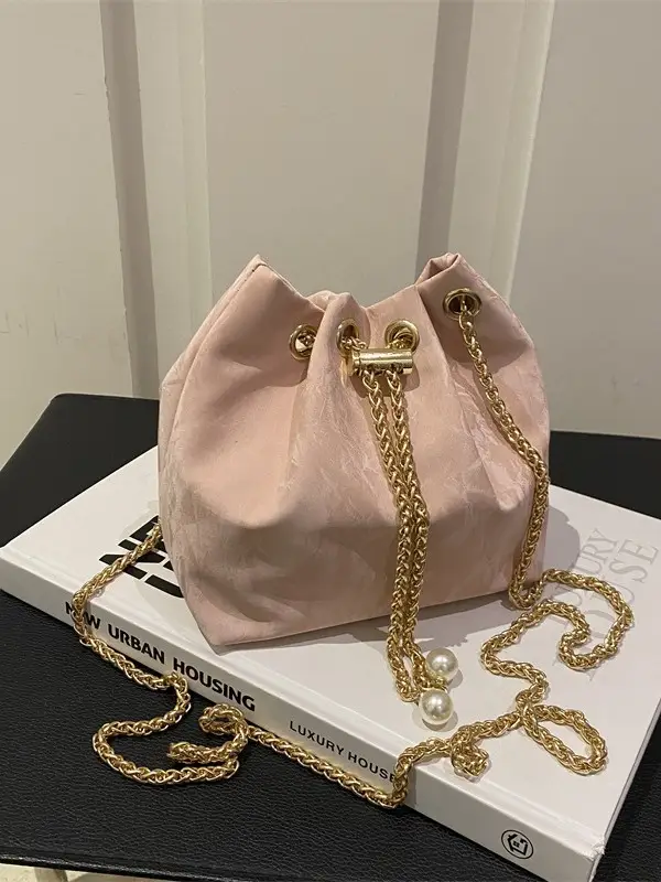 Pink Chain Crossbody Bag for Women, Large Capacity, Korean Style