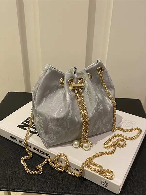 Pink Chain Crossbody Bag for Women, Large Capacity, Korean Style
