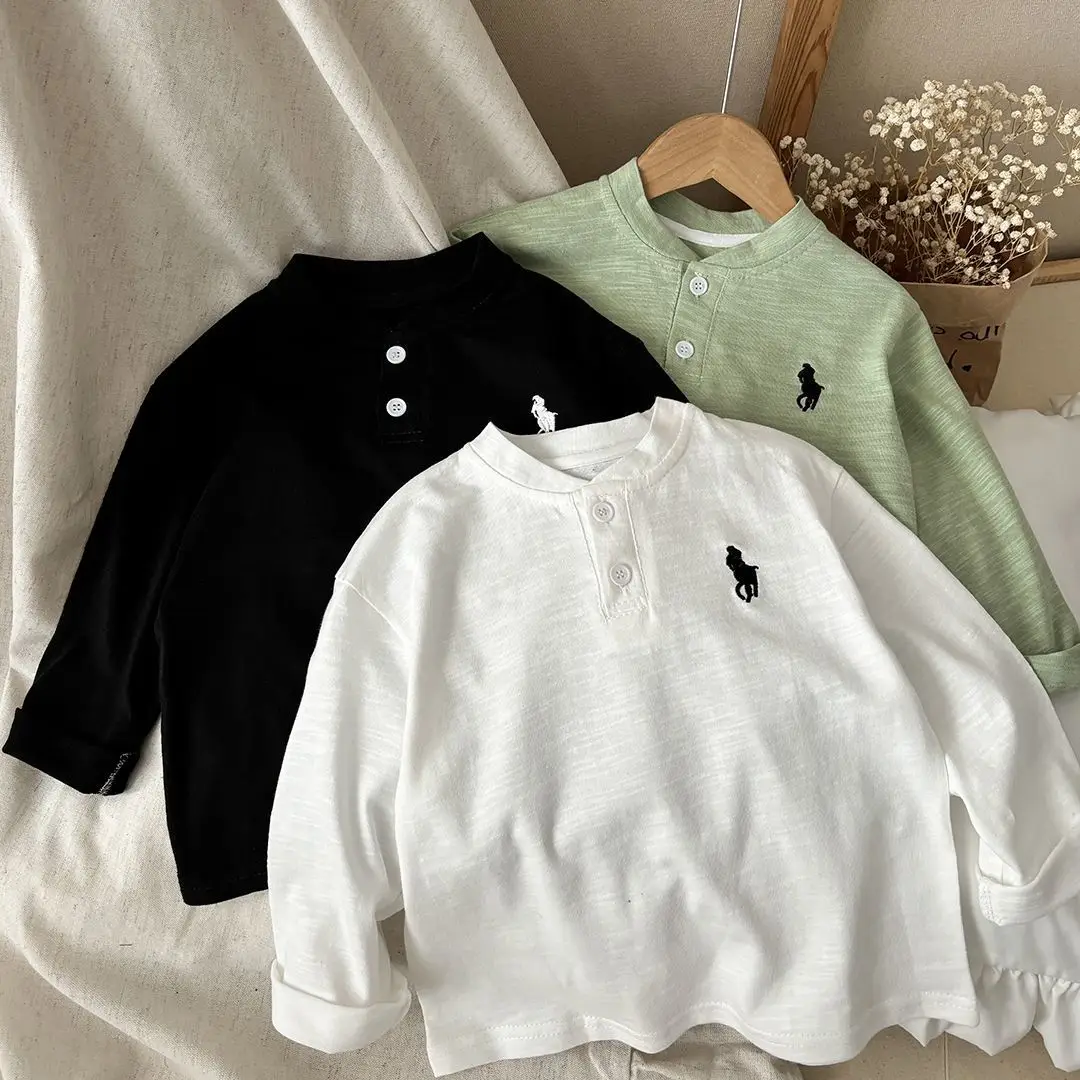White Cotton Polo T-Shirt for Boys Spring Autumn — feature 1