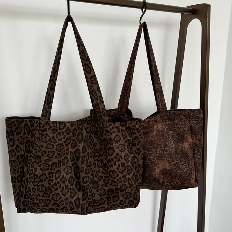 Retro Leopard Print Large Capacity Shoulder Bag Women's Canvas Tote - Image 4