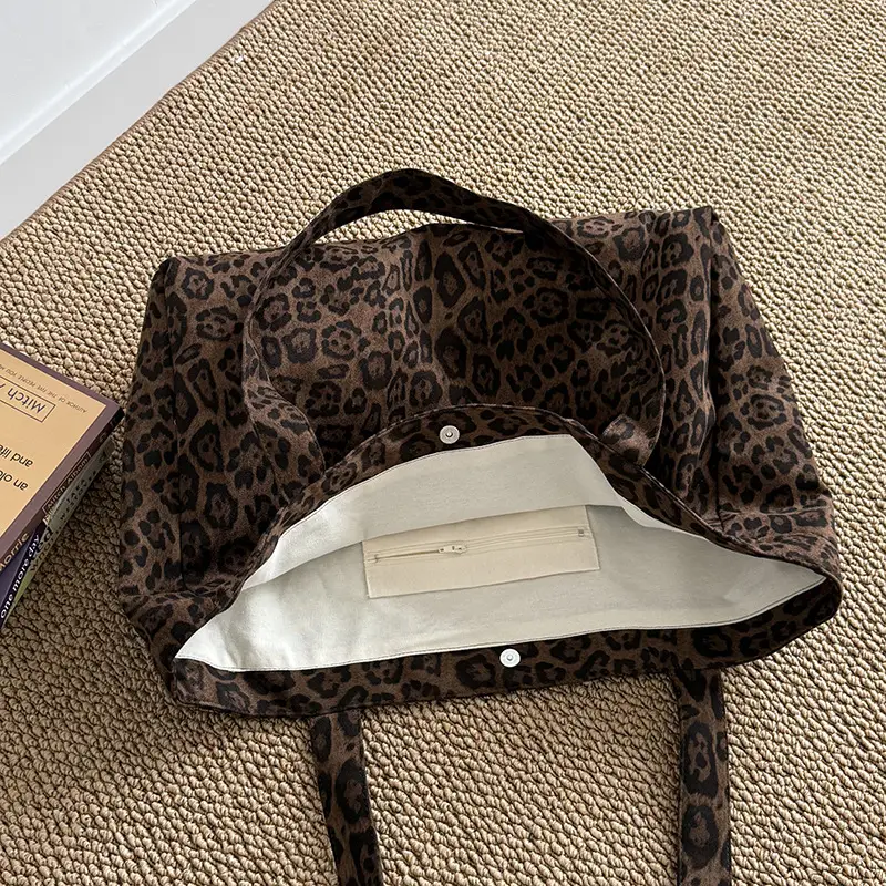 Retro Leopard Print Large Capacity Shoulder Bag Women's Canvas Tote - Image 6