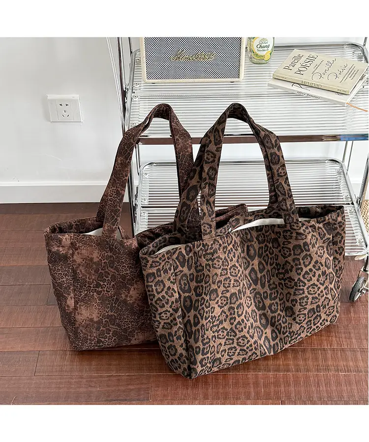 Retro Leopard Print Large Capacity Shoulder Bag Women's Canvas Tote — feature 11