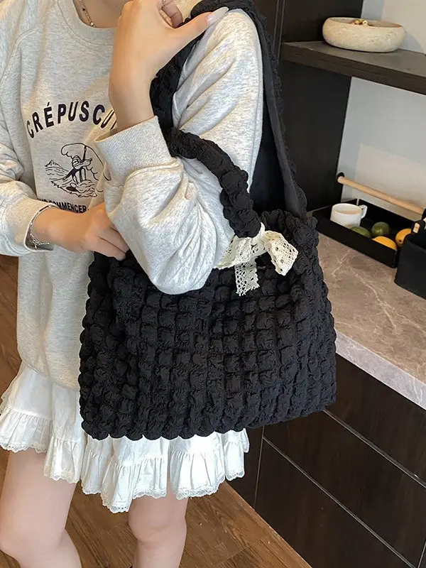 Yellow Bubble Woven Shoulder Bag Large Capacity - Image 8