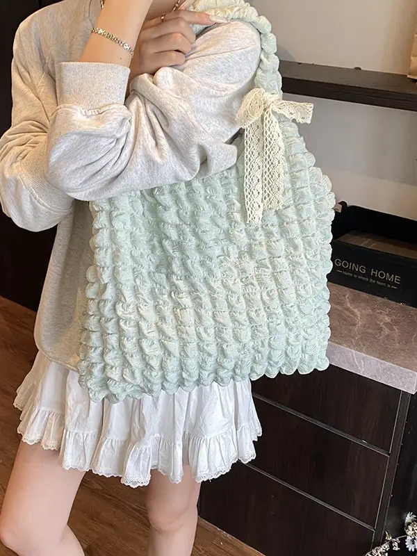 Yellow Bubble Woven Shoulder Bag Large Capacity - Image 9