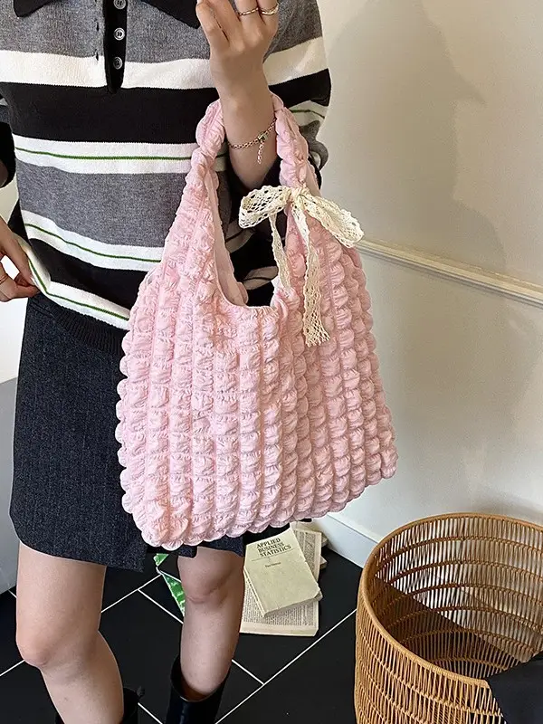 Yellow Bubble Woven Shoulder Bag Large Capacity - Image 10
