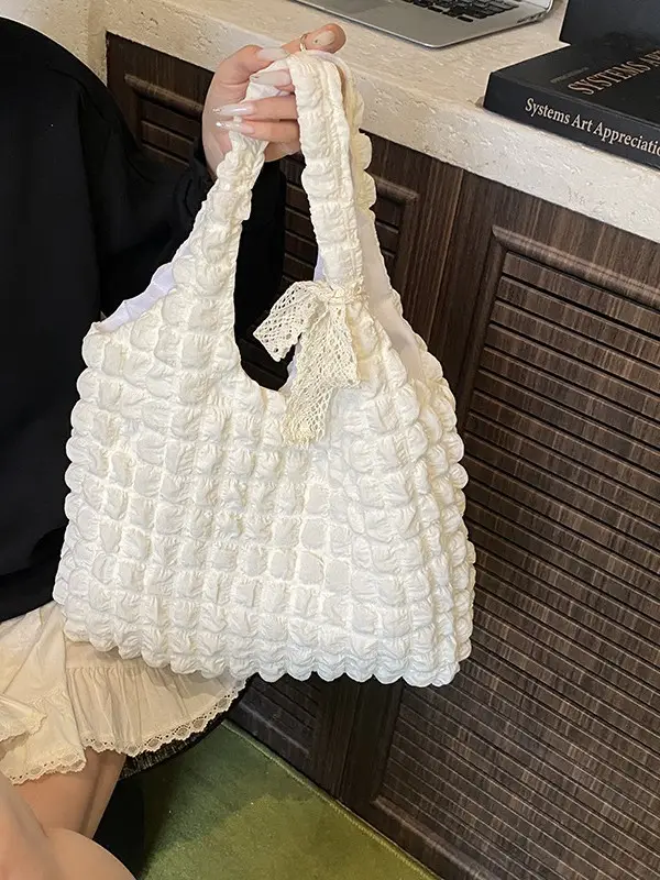 Yellow Bubble Woven Shoulder Bag Large Capacity - Image 11