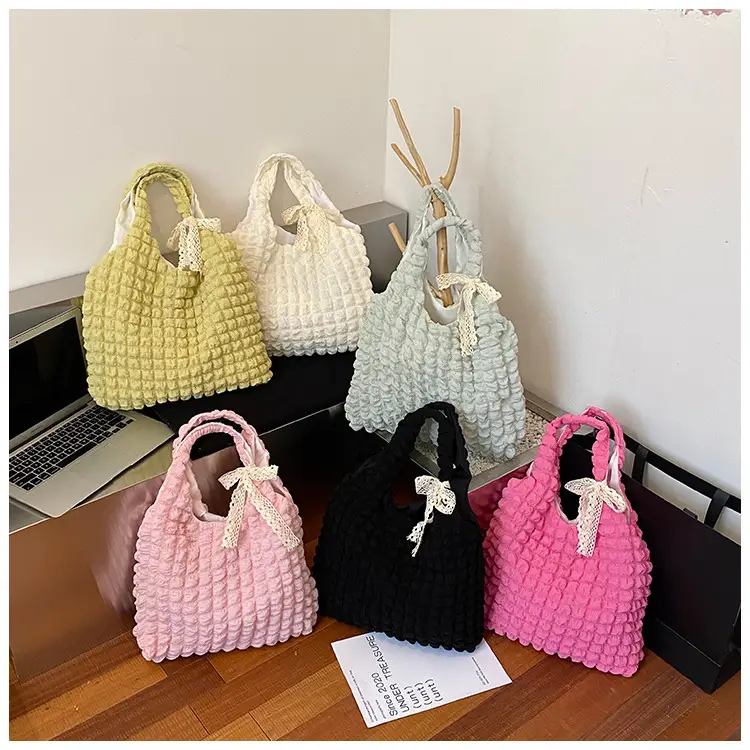 Yellow Bubble Woven Shoulder Bag Large Capacity — feature 1