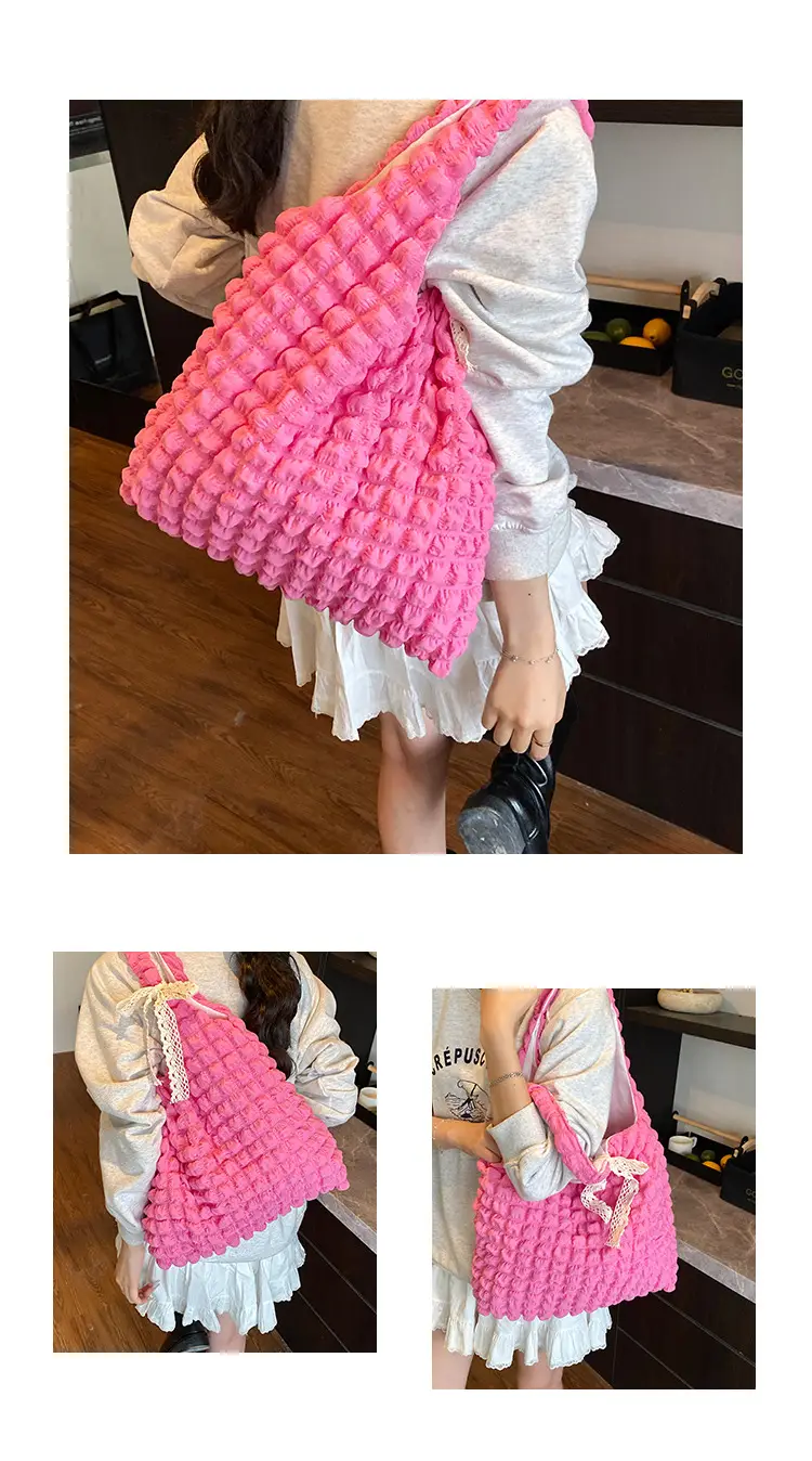 Yellow Bubble Woven Shoulder Bag Large Capacity — feature 5