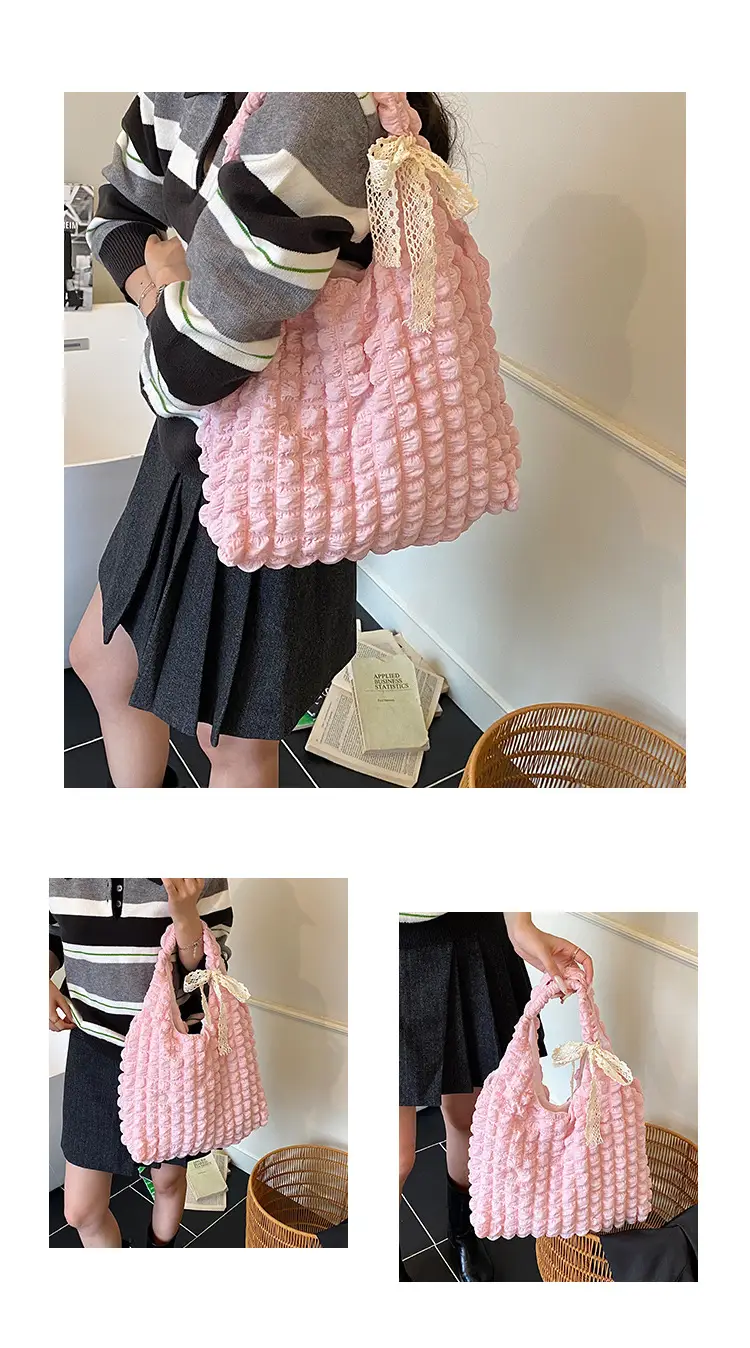 Yellow Bubble Woven Shoulder Bag Large Capacity — feature 8