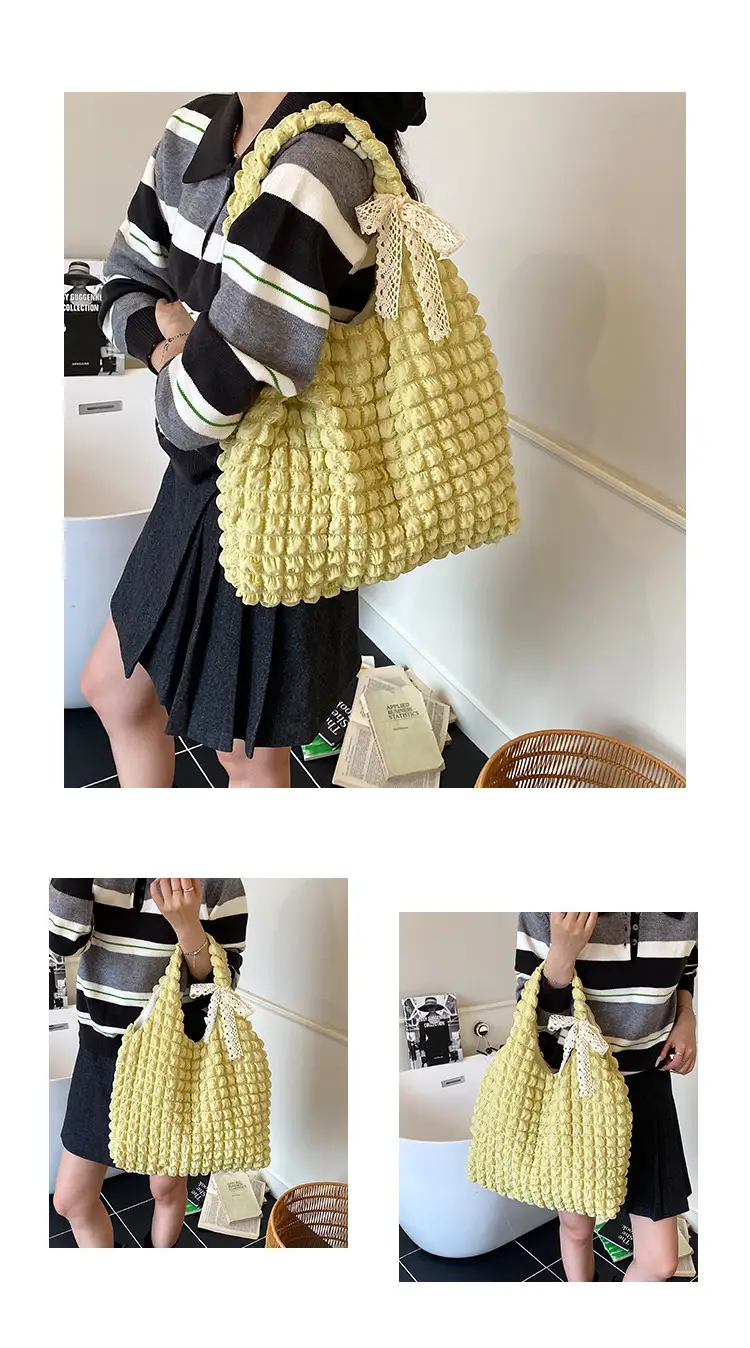 Yellow Bubble Woven Shoulder Bag Large Capacity — feature 9