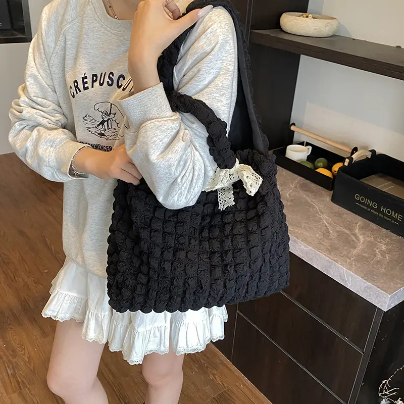 Yellow Bubble Woven Shoulder Bag Large Capacity - Image 2