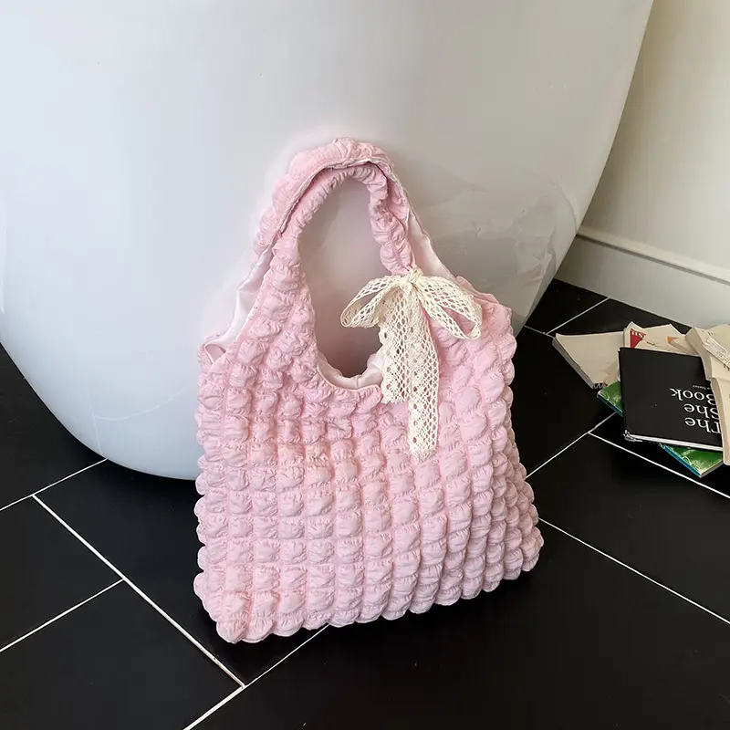 Yellow Bubble Woven Shoulder Bag Large Capacity - Image 3