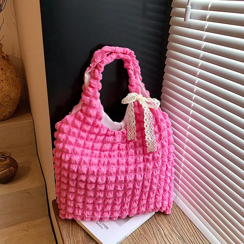Yellow Bubble Woven Shoulder Bag Large Capacity - Image 4