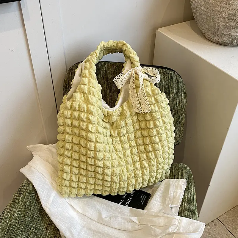Yellow Bubble Woven Shoulder Bag Large Capacity - Image 5