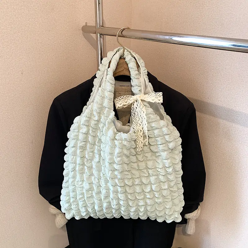 Yellow Bubble Woven Shoulder Bag Large Capacity - Image 6