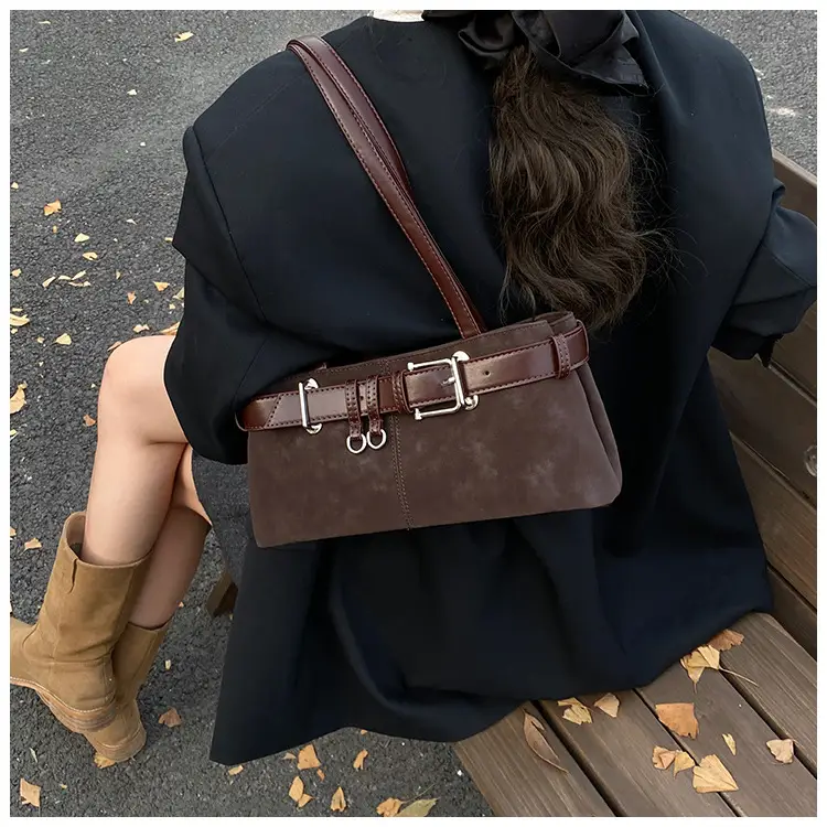 Women's French Leather Motorcycle Bag Burgundy — feature 28