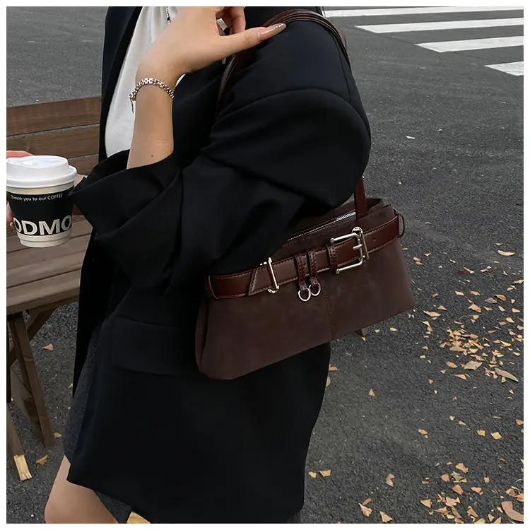 Women's French Leather Motorcycle Bag Burgundy — feature 29