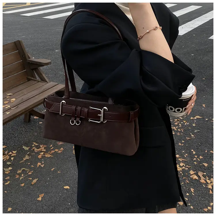 Women's French Leather Motorcycle Bag Burgundy — feature 31
