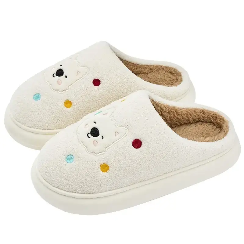 Women Winter Cotton Slippers Warm Plush White - Image 10