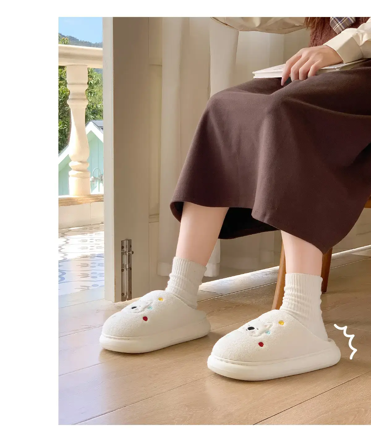 Women Winter Cotton Slippers Warm Plush White — feature 12