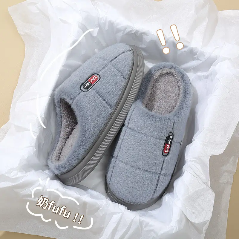 Extra Large Size Warm Cotton Slippers for Men, Winter Outdoor Wear, Indoor Home Use, Non-Slip Plush Slippers for Women - Image 3