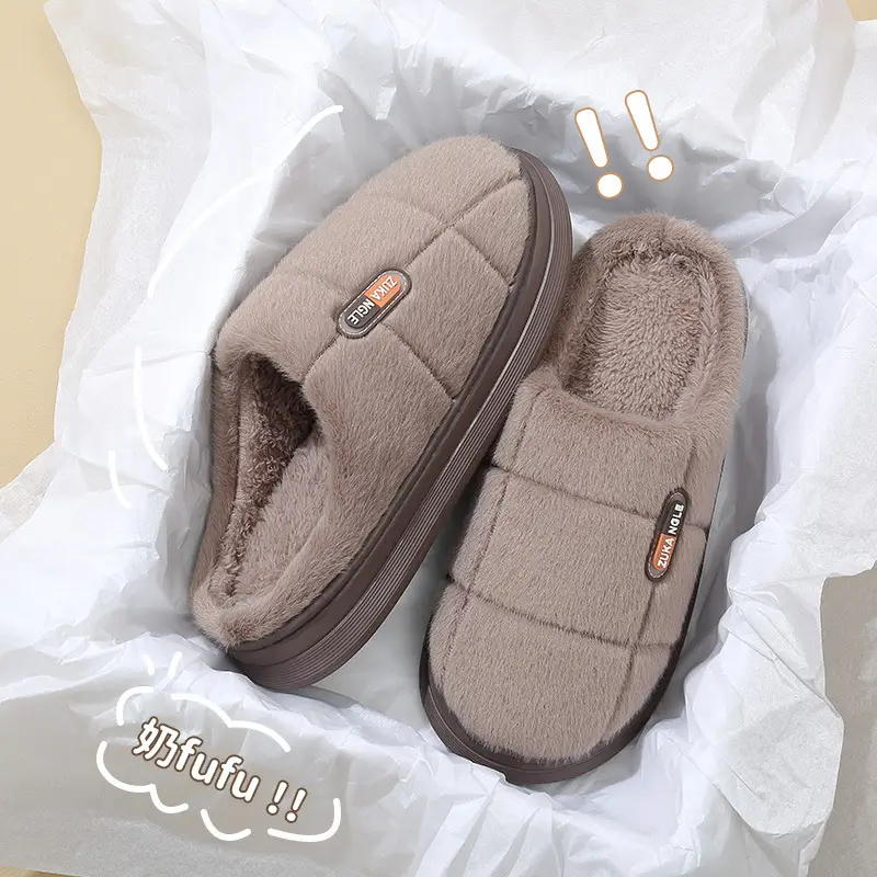 Extra Large Size Warm Cotton Slippers for Men, Winter Outdoor Wear, Indoor Home Use, Non-Slip Plush Slippers for Women - Image 4