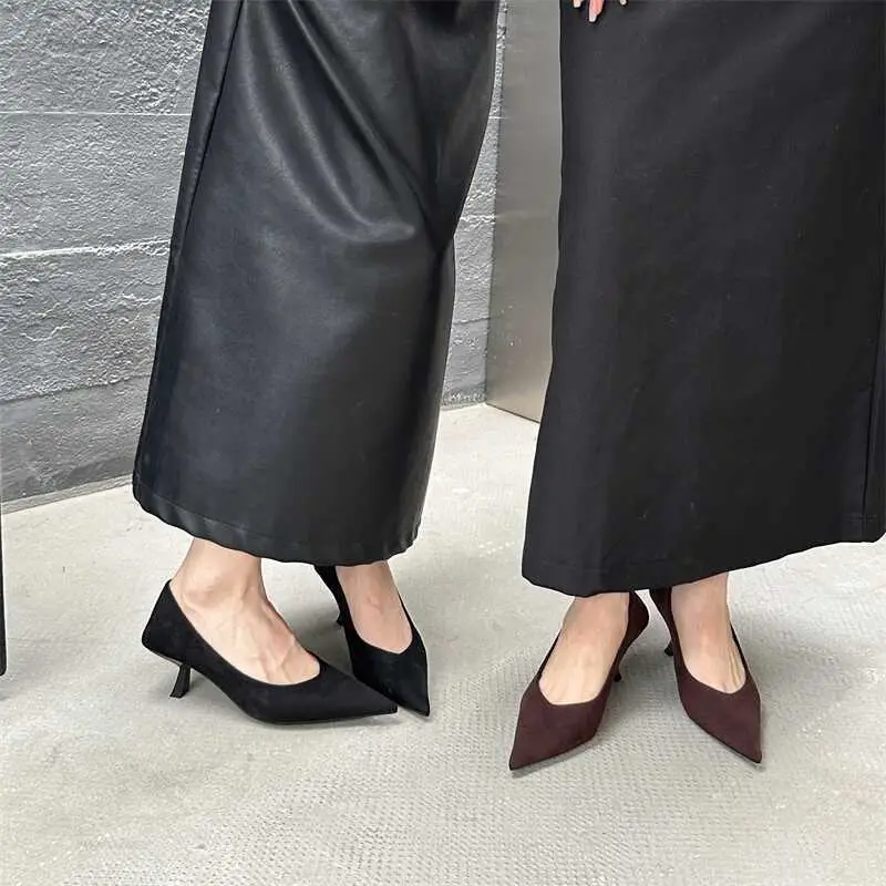 2026 Autumn and Winter New Women's Stiletto Pointed-Toe Mid-Heel Versatile Suede High-Heeled Shallow-Mouthed Work Shoes - Image 6