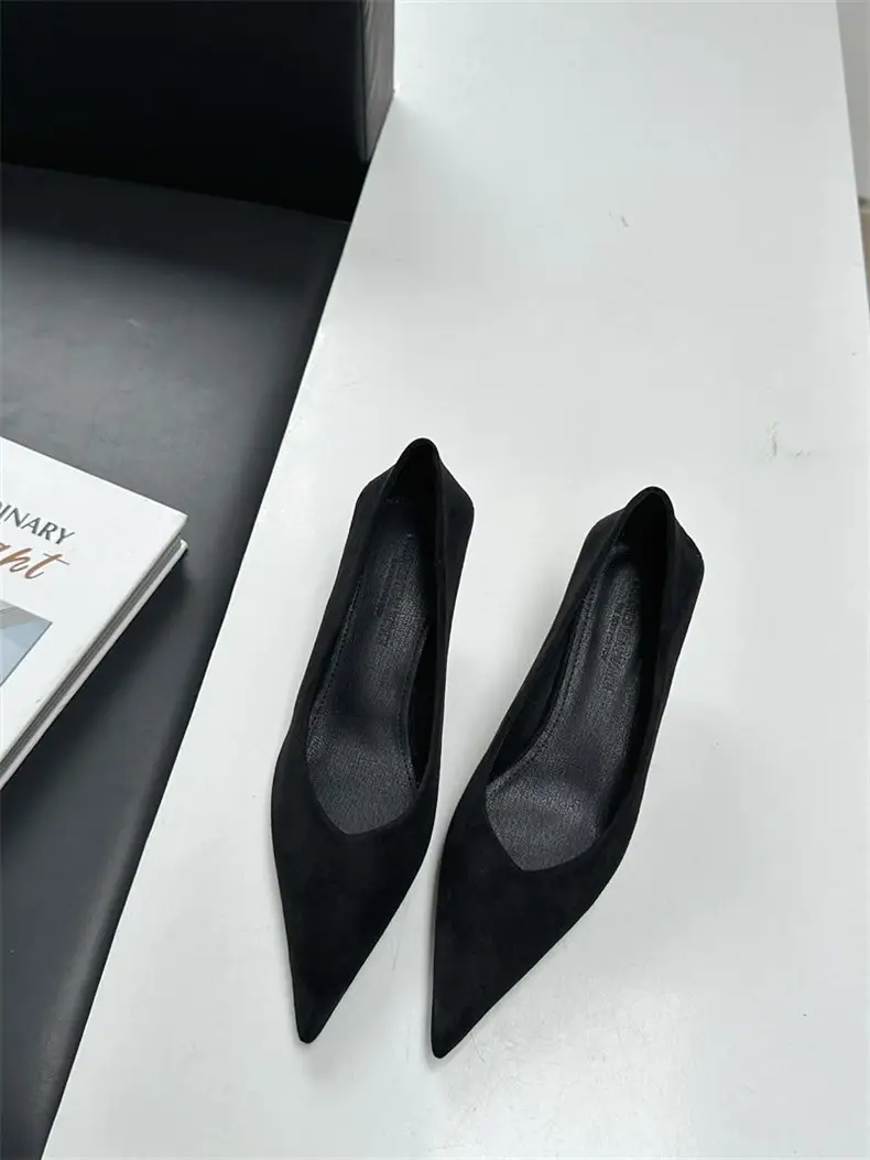 2026 Autumn and Winter New Women's Stiletto Pointed-Toe Mid-Heel Versatile Suede High-Heeled Shallow-Mouthed Work Shoes — feature 7