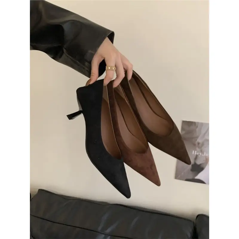 2026 Autumn New French Retro Style Pointed Toe Suede Shallow Mouth Stiletto High Heels Women's Versatile Commuter Shoes - Image 5