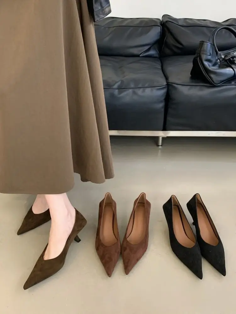 2026 Autumn New French Retro Style Pointed Toe Suede Shallow Mouth Stiletto High Heels Women's Versatile Commuter Shoes — feature 8