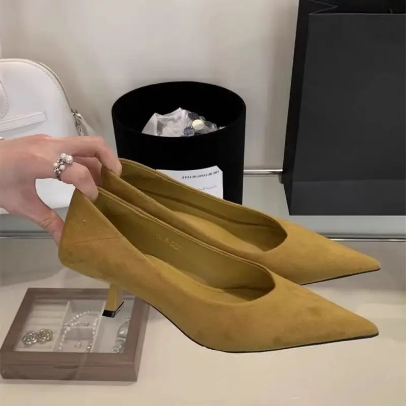 2026 Autumn New French Retro Style Pointed Toe Suede Shallow Mouth Stiletto High Heels Women's Versatile Commuter Shoes - Image 3