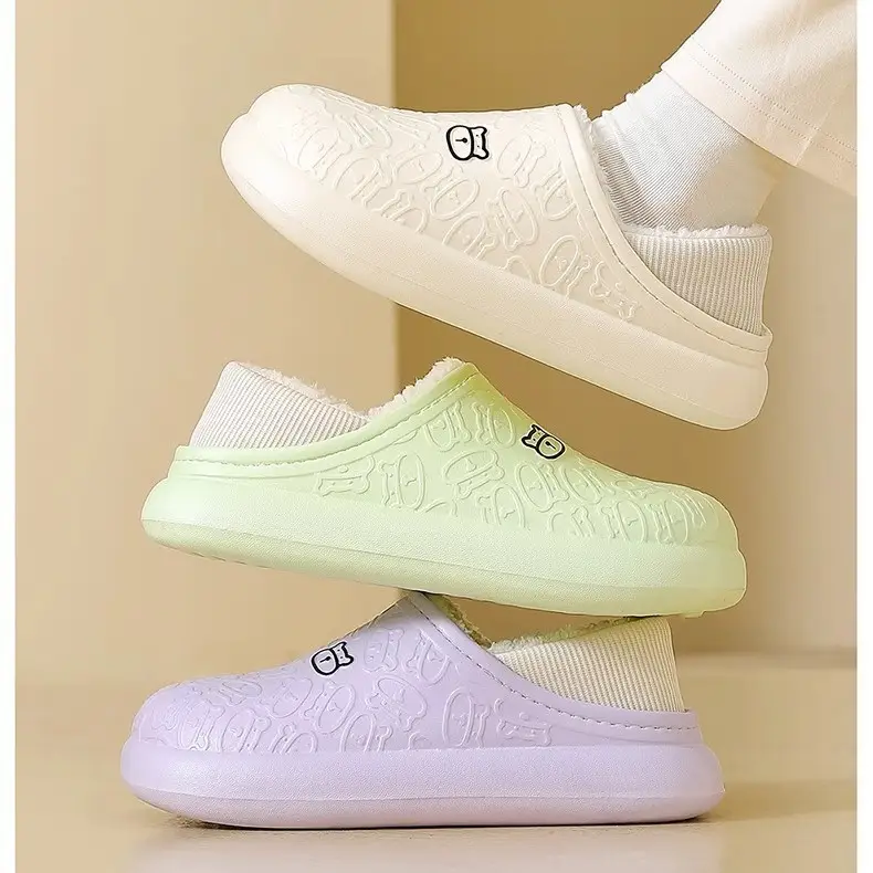 Fashionable Cute Cartoon Bear Maternity Shoes Versatile Couple Cotton Slippers Home Thick-Soled Non-Slip Warm Plush Slippers - Image 9