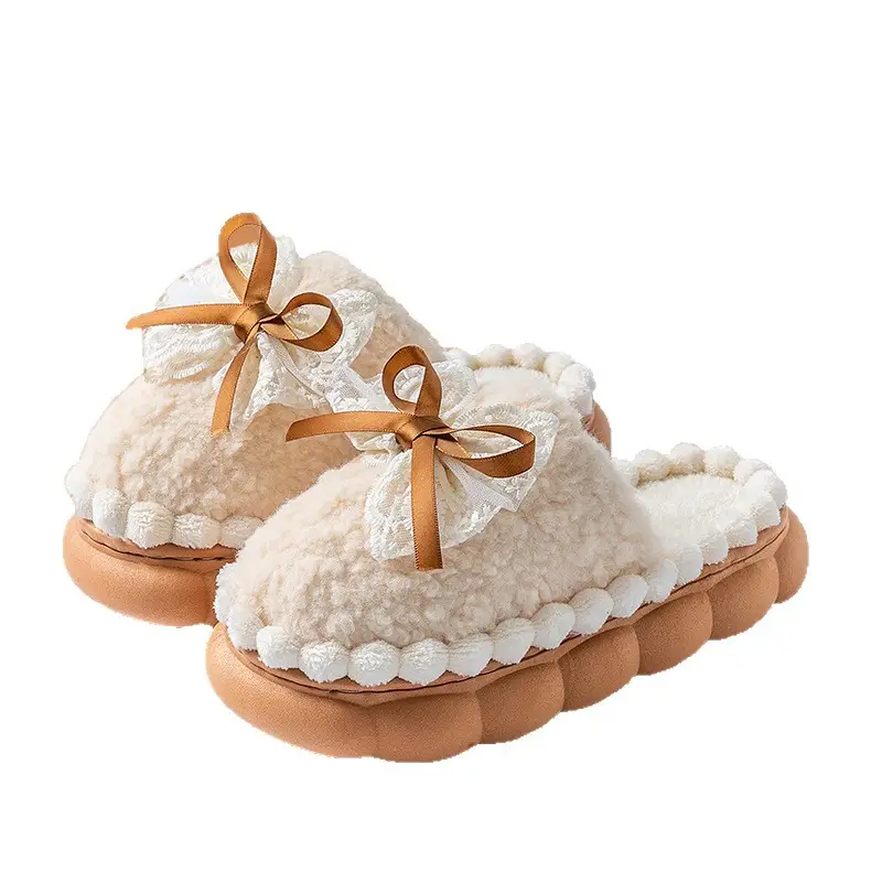 Women Cotton Bow Slippers Winter Warm Indoor - Image 9