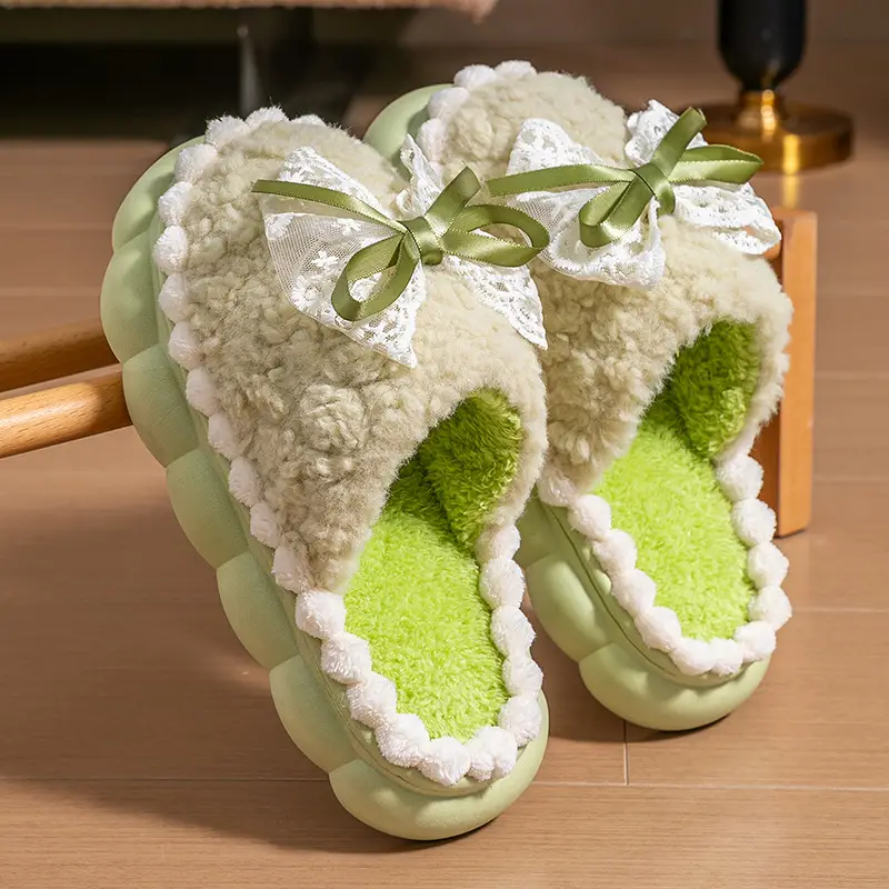 Women Cotton Bow Slippers Winter Warm Indoor - Image 4