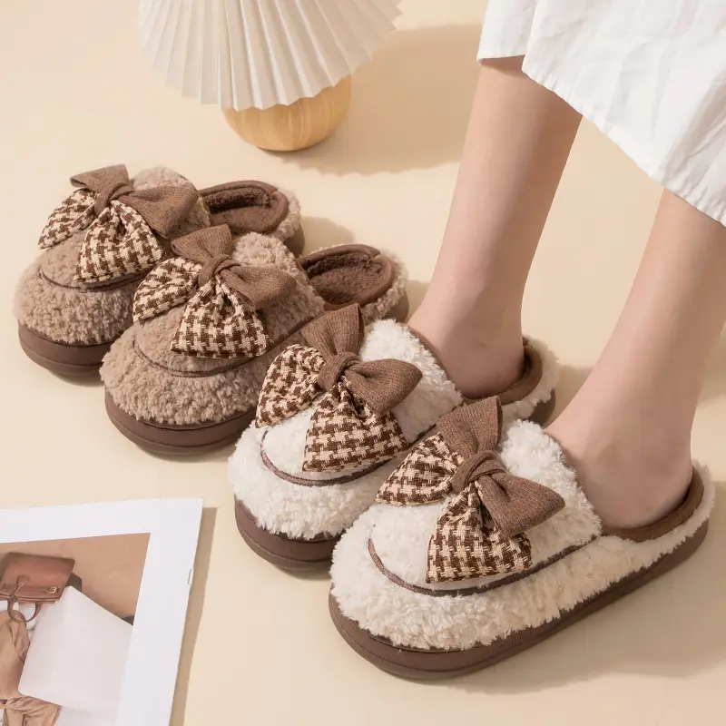 Women's Warm Plush Bow Slippers Autumn Indoor Non-Slip - Image 6