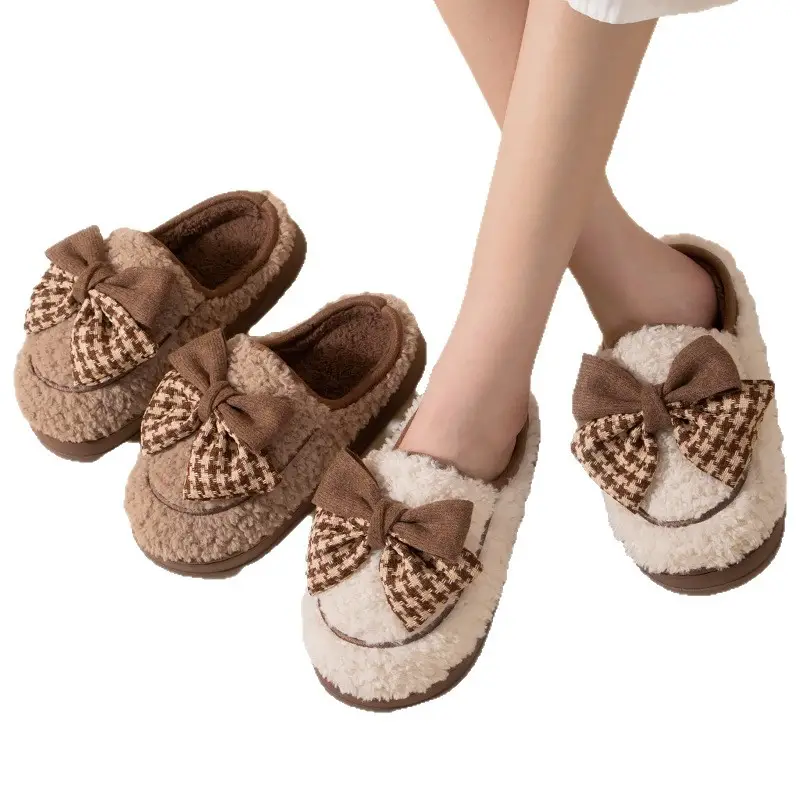Women's Warm Plush Bow Slippers Autumn Indoor Non-Slip - Image 7