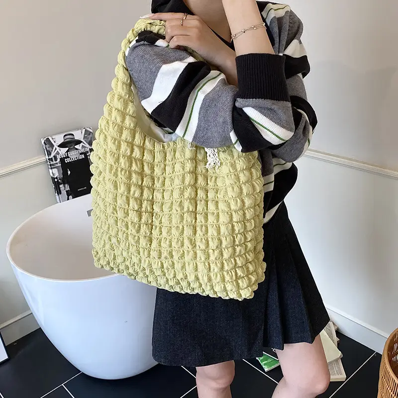 Pink Bubble Checkered Bow Shoulder Bag for Women