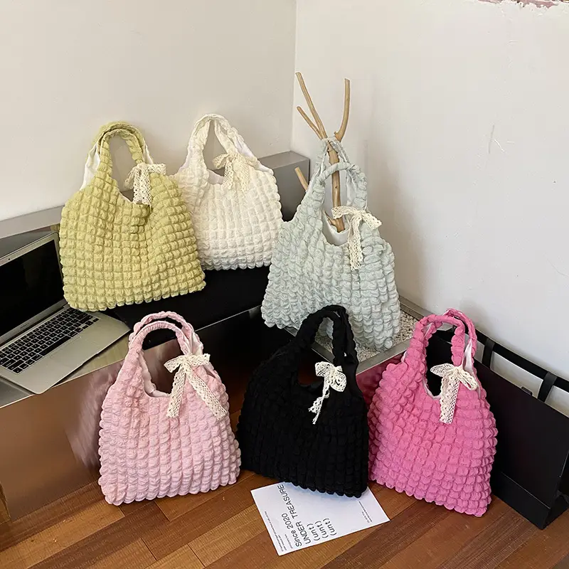 Pink Bubble Checkered Bow Shoulder Bag for Women
