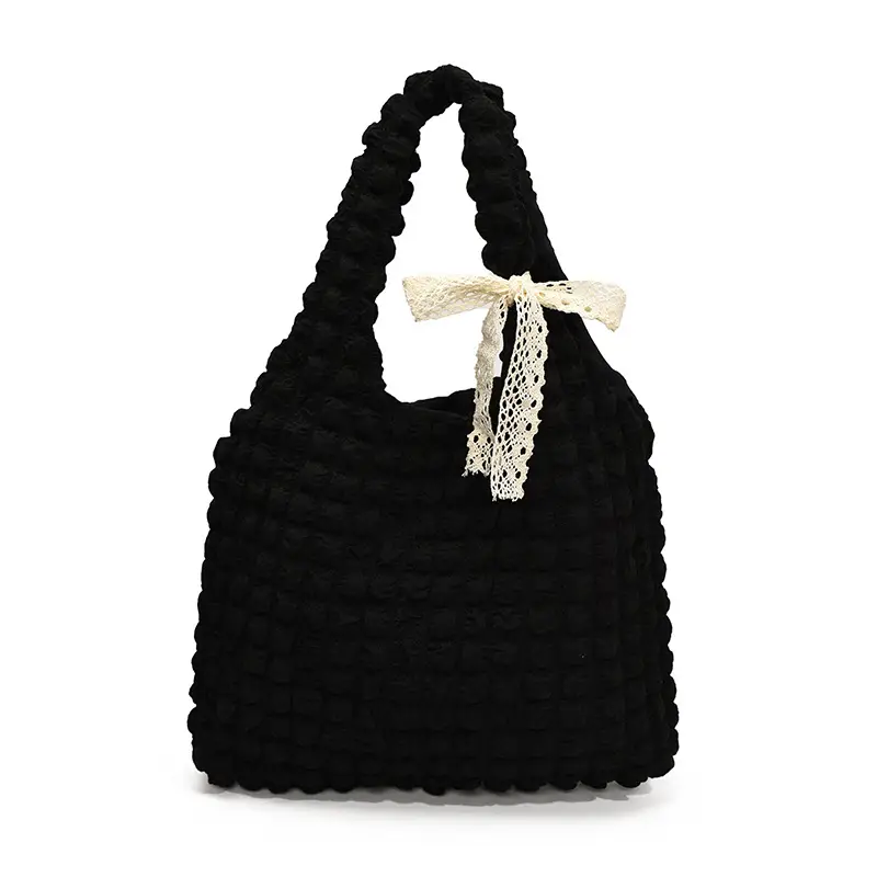 Pink Bubble Checkered Bow Shoulder Bag for Women
