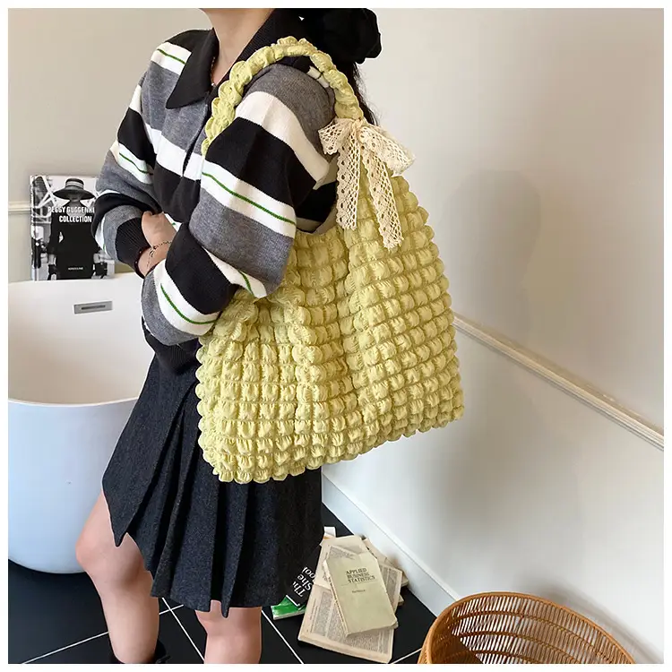 Pink Bubble Checkered Bow Shoulder Bag for Women — feature 16
