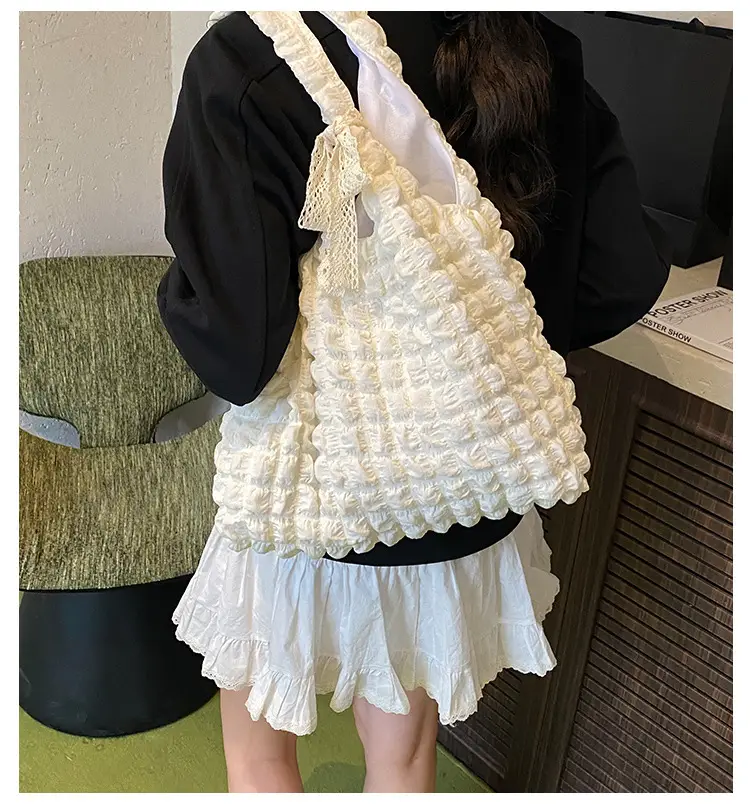 Pink Bubble Checkered Bow Shoulder Bag for Women — feature 2