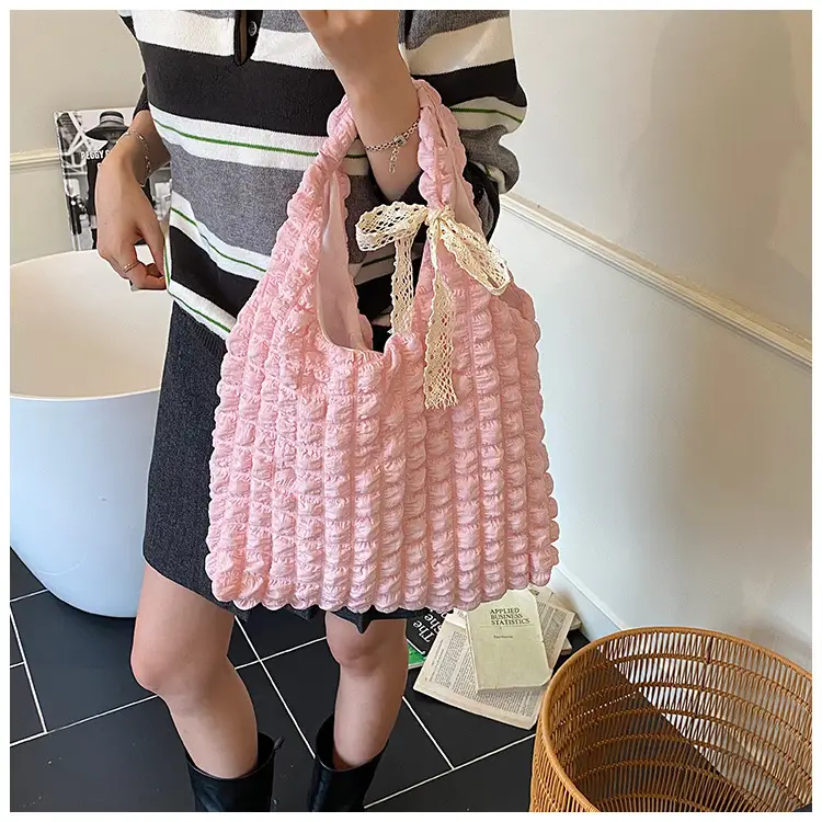 Pink Bubble Checkered Bow Shoulder Bag for Women — feature 20