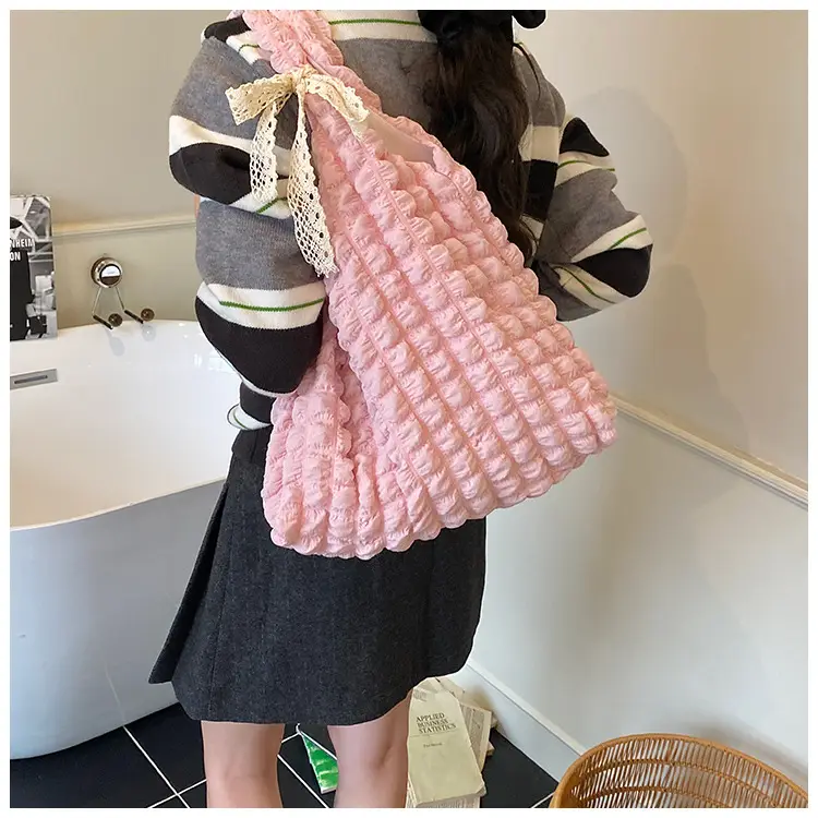 Pink Bubble Checkered Bow Shoulder Bag for Women — feature 21