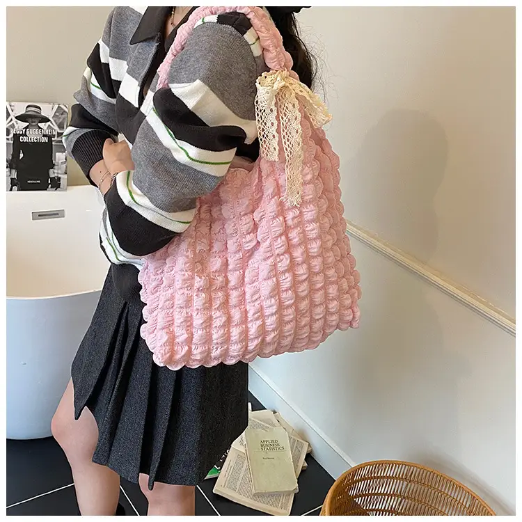 Pink Bubble Checkered Bow Shoulder Bag for Women — feature 23