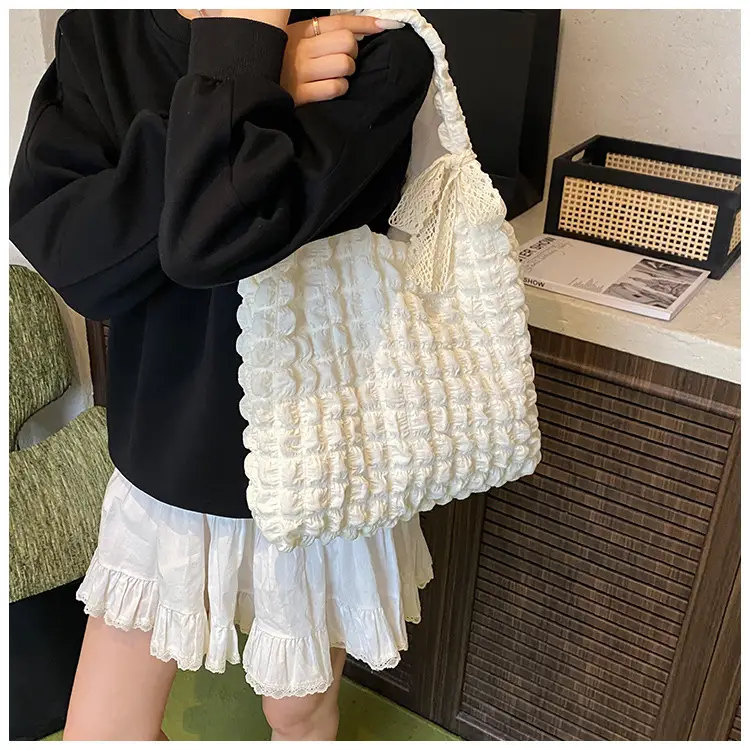 Pink Bubble Checkered Bow Shoulder Bag for Women — feature 25