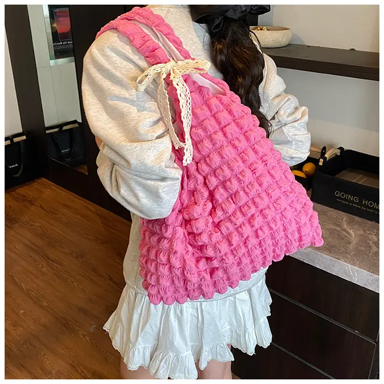 Pink Bubble Checkered Bow Shoulder Bag for Women — feature 29