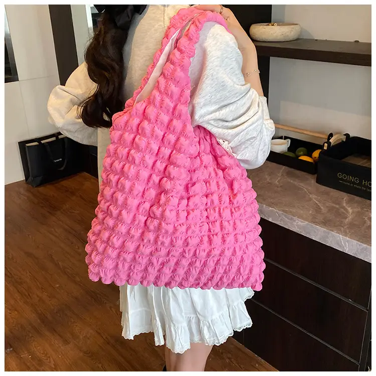 Pink Bubble Checkered Bow Shoulder Bag for Women — feature 31