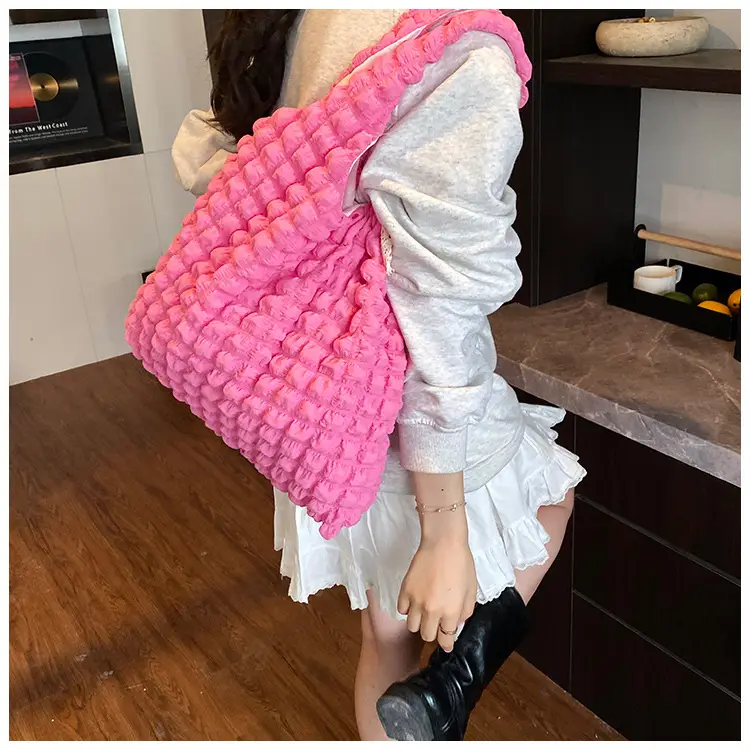 Pink Bubble Checkered Bow Shoulder Bag for Women — feature 32