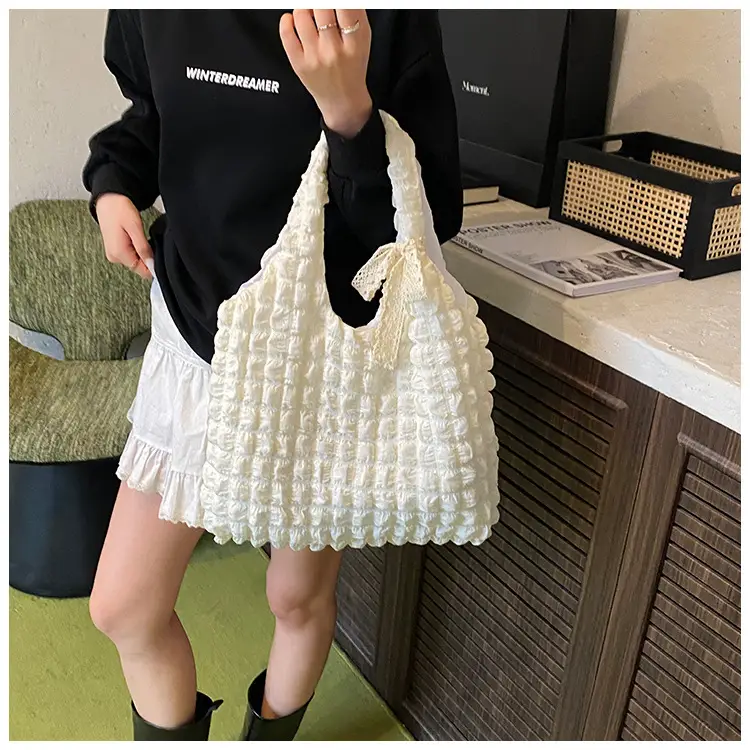 Pink Bubble Checkered Bow Shoulder Bag for Women — feature 36
