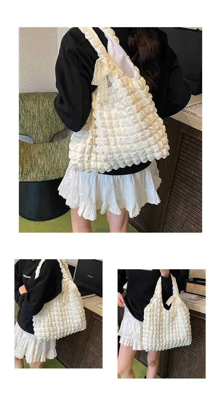 Pink Bubble Checkered Bow Shoulder Bag for Women — feature 8